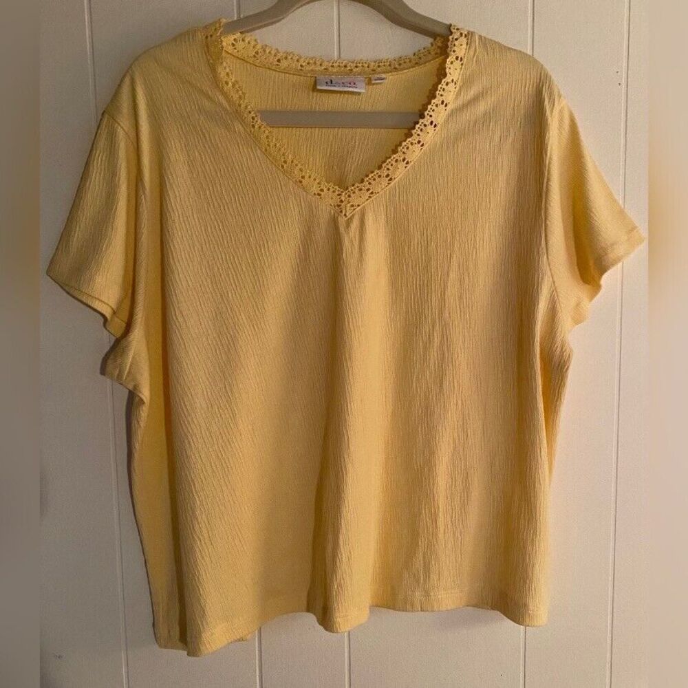 Denim & Co Top Women’s 2X Yellow Cotton Blend Lace Neckline